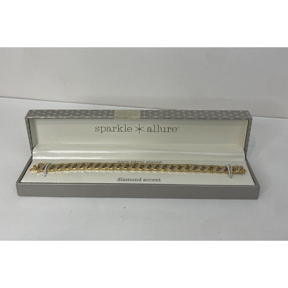 Vintage Sparkle Allure Pure Silver Plated Diamond Accent Tennis Bracelet 7" Long
